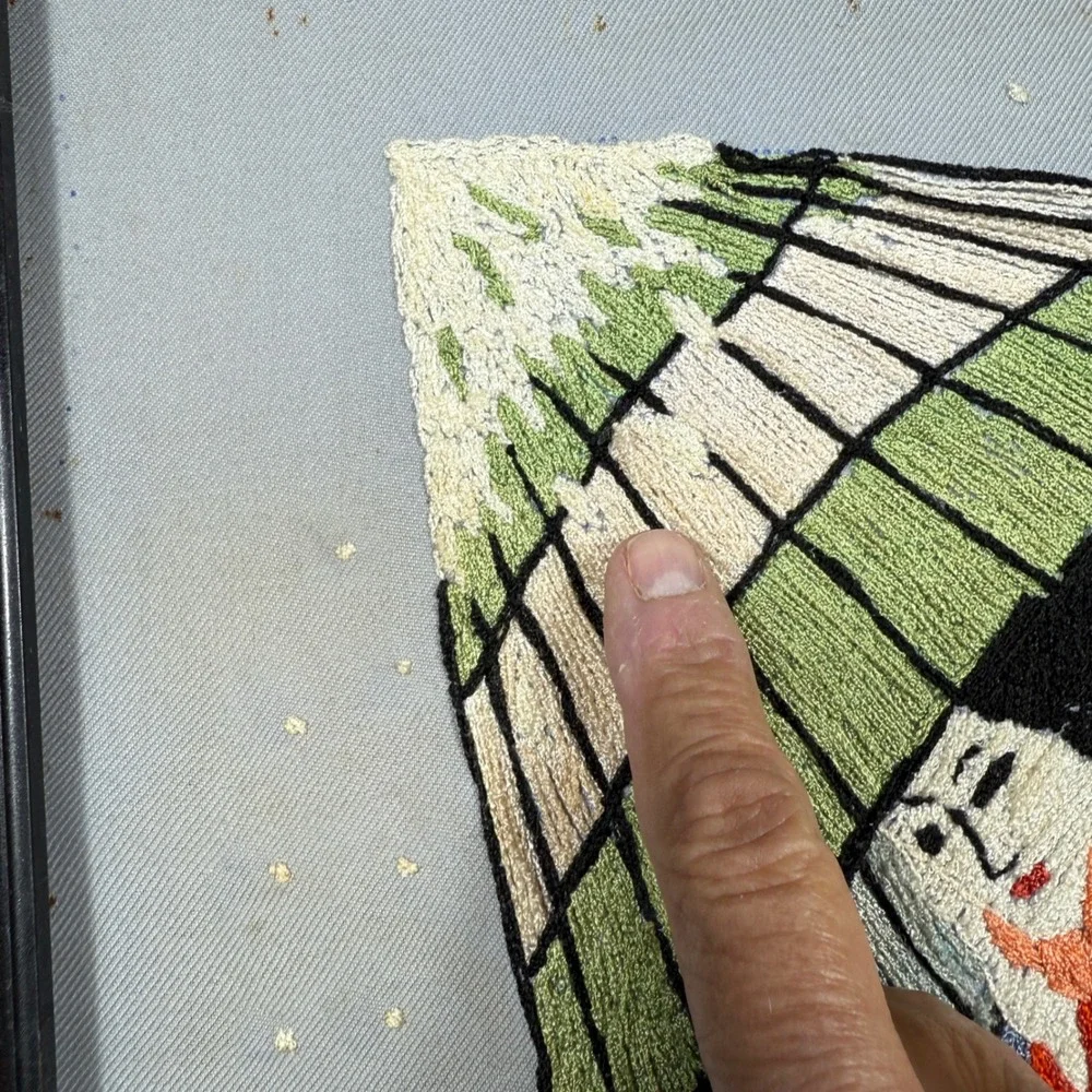Vintage Asian Japanese Hand Geisha Wall Art‎ Crewel Kimono & Wagasa *see pics**